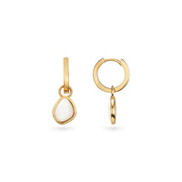 Organic Moonstone Huggie Hoop Earrings (Gold)