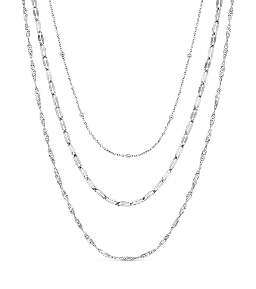 Multi-Chain Layered Necklace Set (Silver)