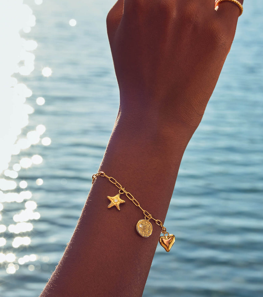 Custom Hanging Ocean Charm Bracelet (Gold)