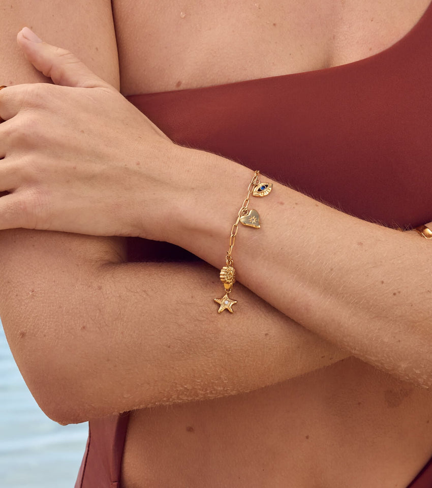 Custom Hanging Ocean Charm Bracelet (Gold)