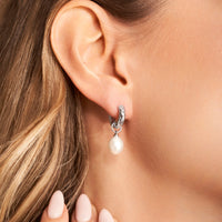 Organic Pearl Drop Huggie Earrings (Silver)