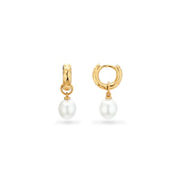 Organic Pearl Drop Huggie Earrings (Gold)