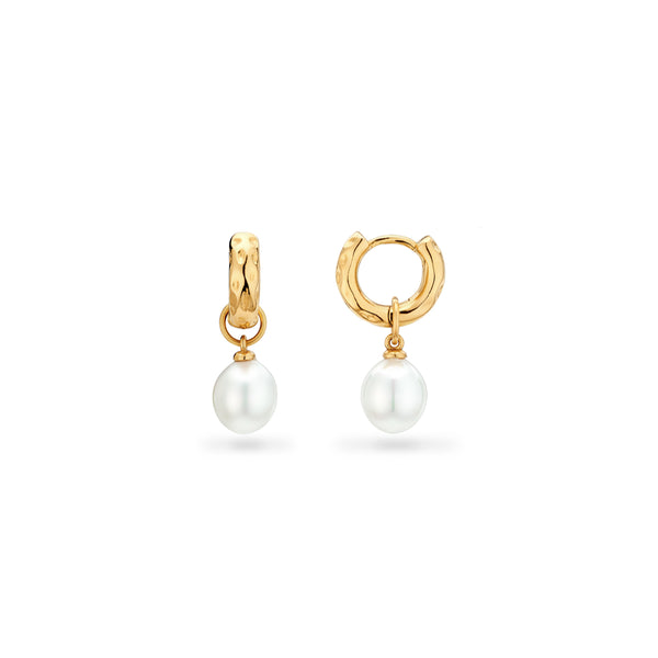 送料関税込【Abbott Lyon】Pearl Mini Hoop Earrings☆ (Gold)♪ Pearl Huggie Hoop Earrings (Gold)