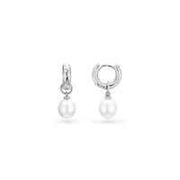 Organic Pearl Drop Huggie Earrings (Silver)