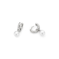 Organic Pearl Drop Huggie Earrings (Silver)