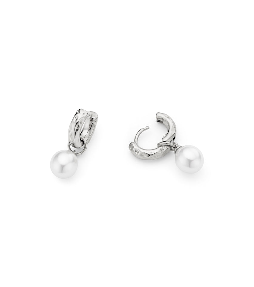 Pearl Drop Huggie Earring Set (Silver)