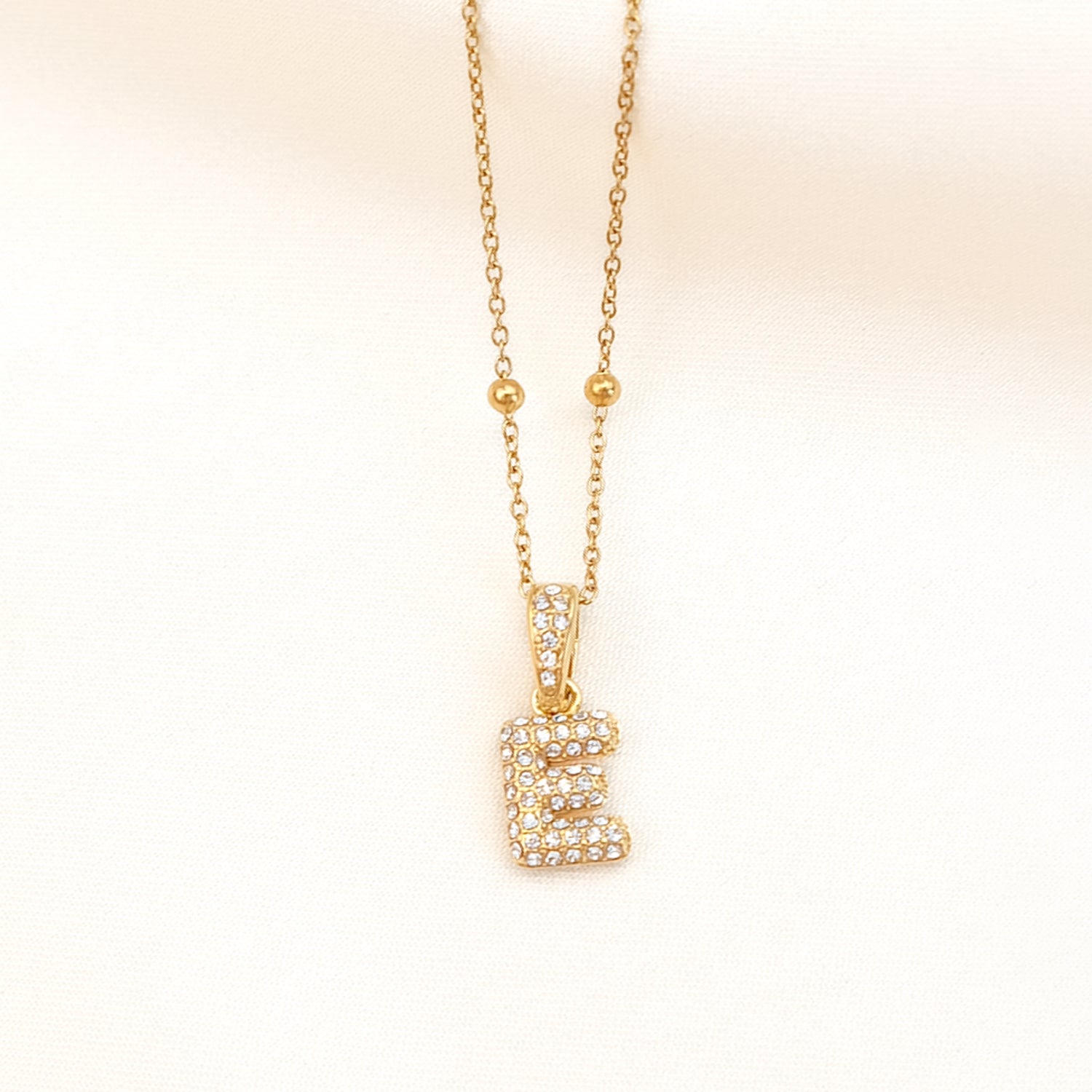 送料税込【Abbott Lyon】Crystal Inital Tag Sphere Necklace☆ Pearl Initials Sphere Chain Necklace (Gold)