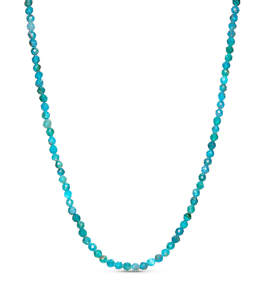 Blue Apatite Beaded Necklace (Gold)