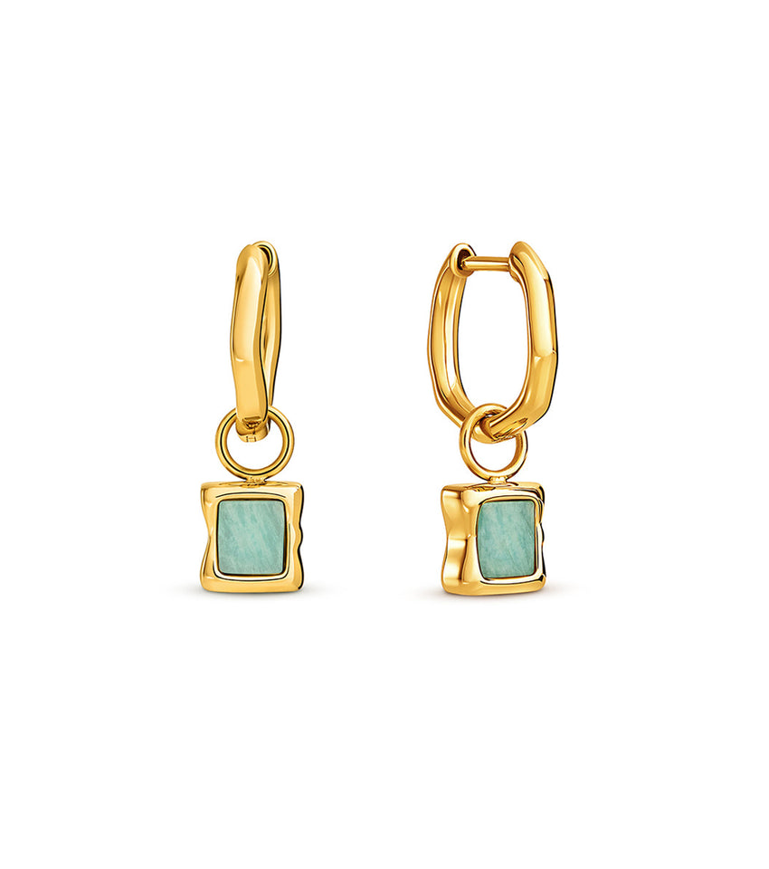 Molten Amazonite Stone Huggie Earrings (Gold)