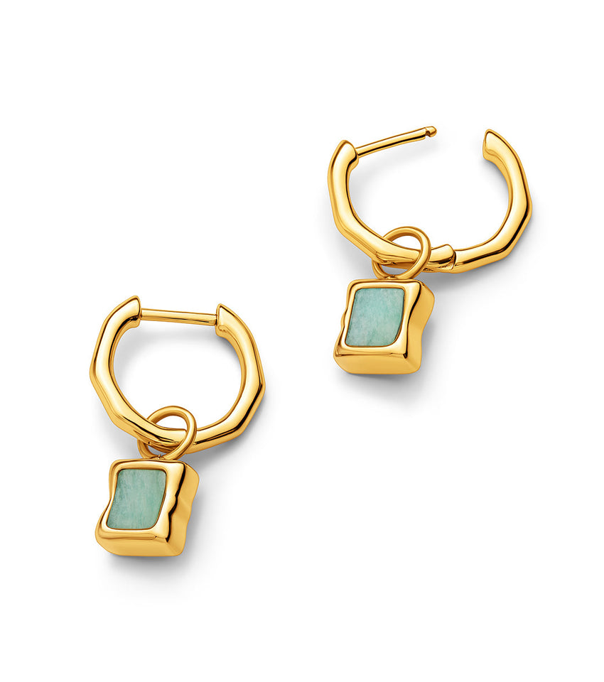 Molten Amazonite Stone Huggie Earrings (Gold)