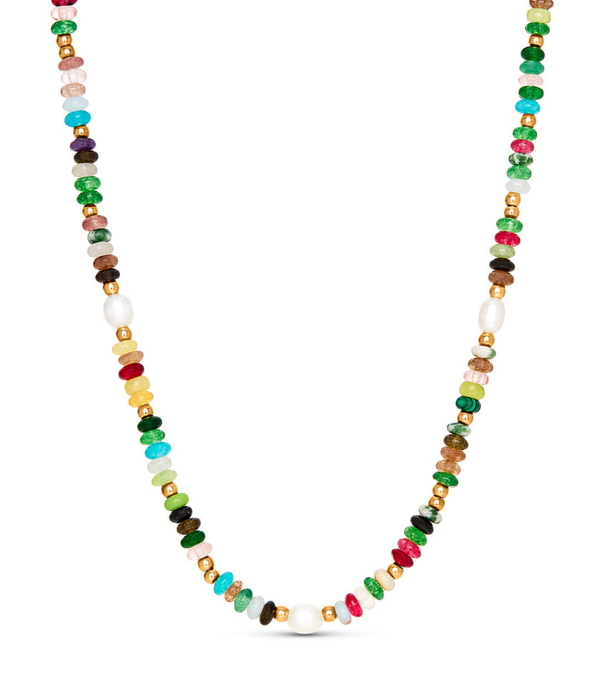 Semi Precious Stone Necklace (Gold)