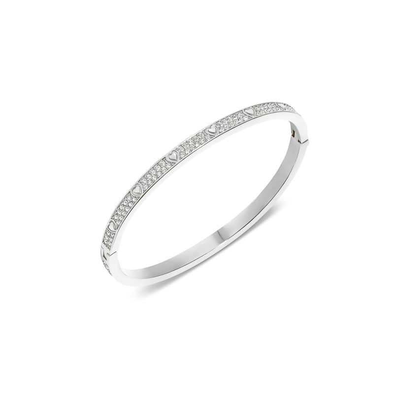Mini Pavé Crystal Heart Bangle (Silver)