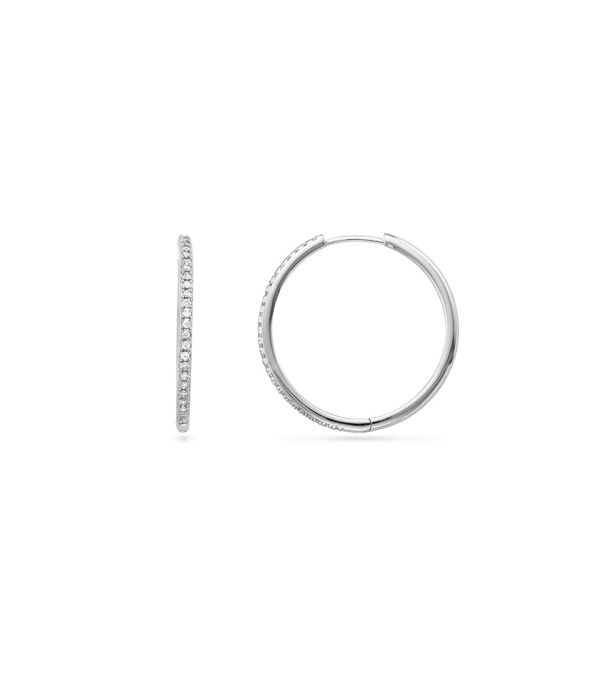 Large Beam Pavé Hoop Earring (Silver)