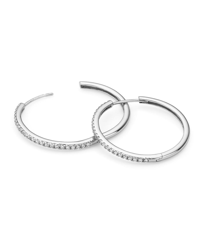 Large Beam Pavé Hoop Earring (Silver)