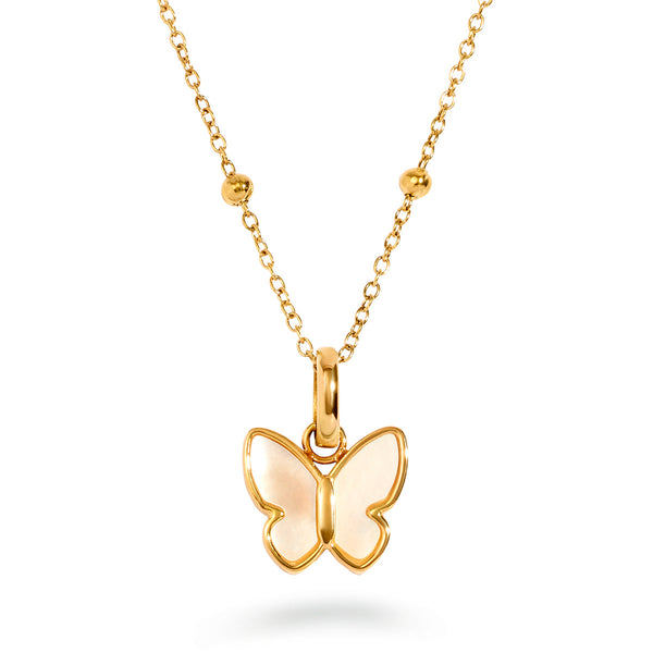 送税込【Abbott Lyon】Crystal Butterfly Small Figaro Necklace Pearl Butterfly Necklace (Gold)