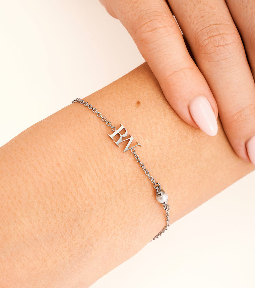 Mini Double Initial Bracelet (Silver)