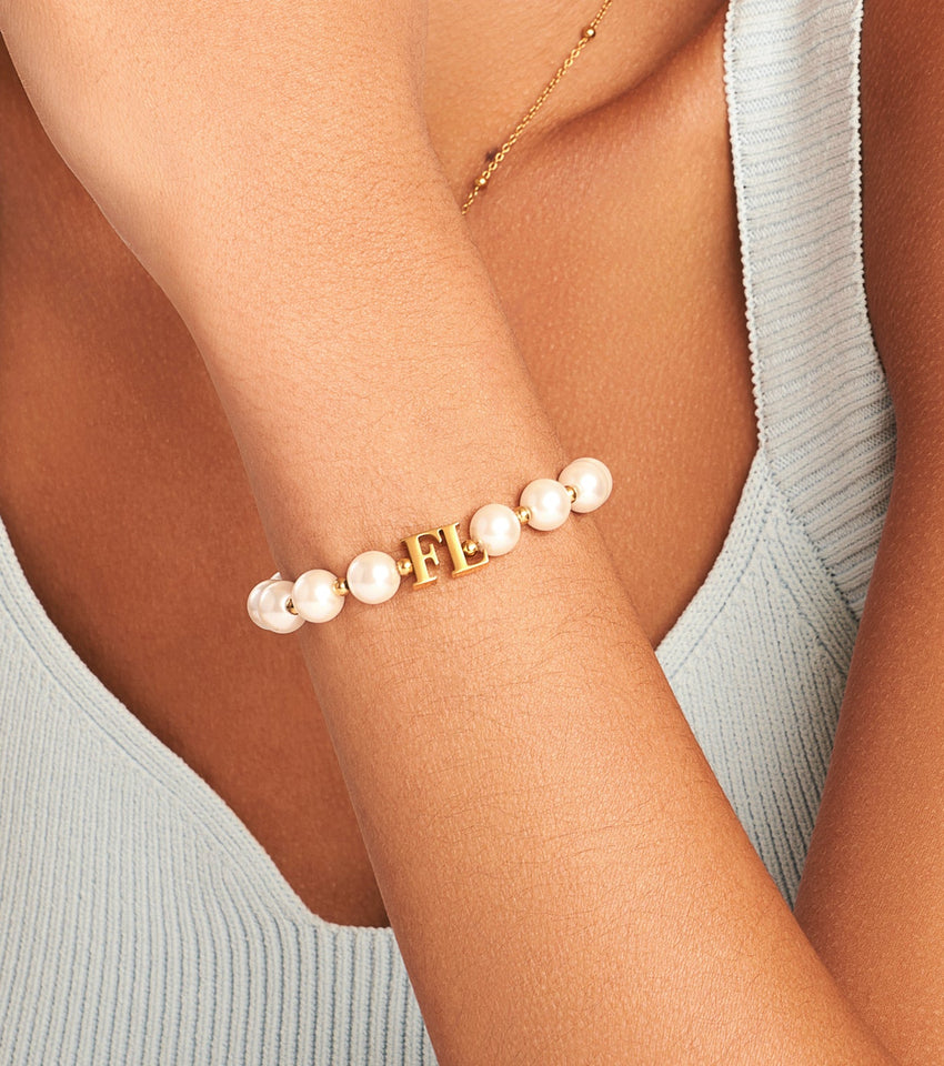 Lunar Pearl Initial Bracelet (Gold)