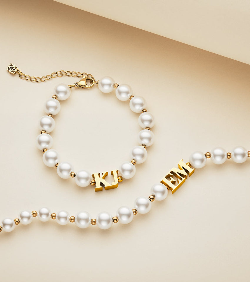 Lunar Pearl Initial Bracelet (Gold)