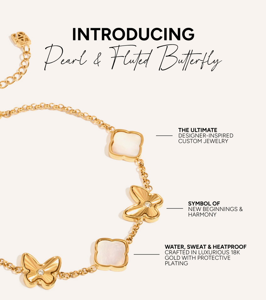 Pearl & Fluted Butterfly Bracelet (Gold)