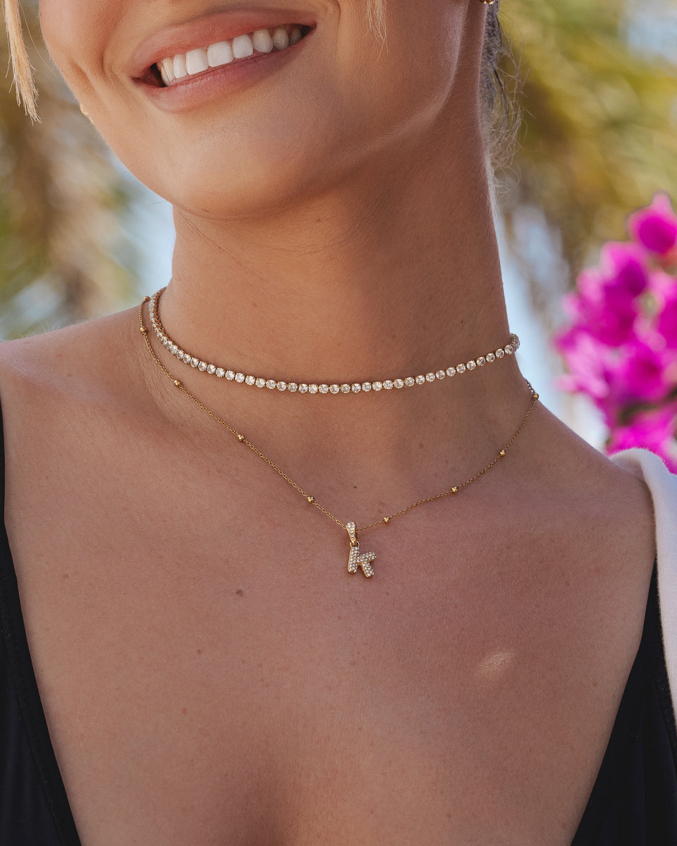 送料税込【Abbott Lyon】Crystal Inital Tag Sphere Necklace☆ Bubble Initial Sphere Necklace (Gold)