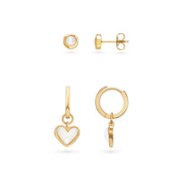 White Quartz Heart & Stud Earrings Set (Gold)