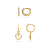 White Quartz Heart Huggie Earrings Set (Gold)