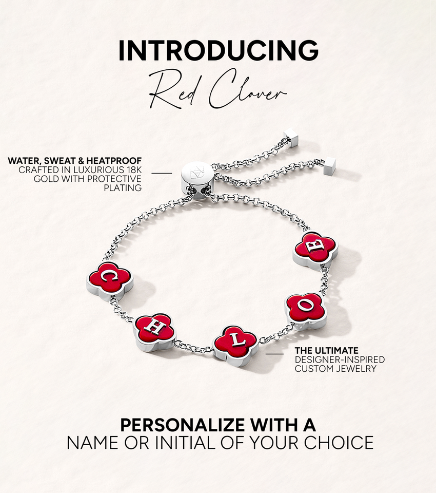 Red Custom Clover Name Bracelet (Silver)