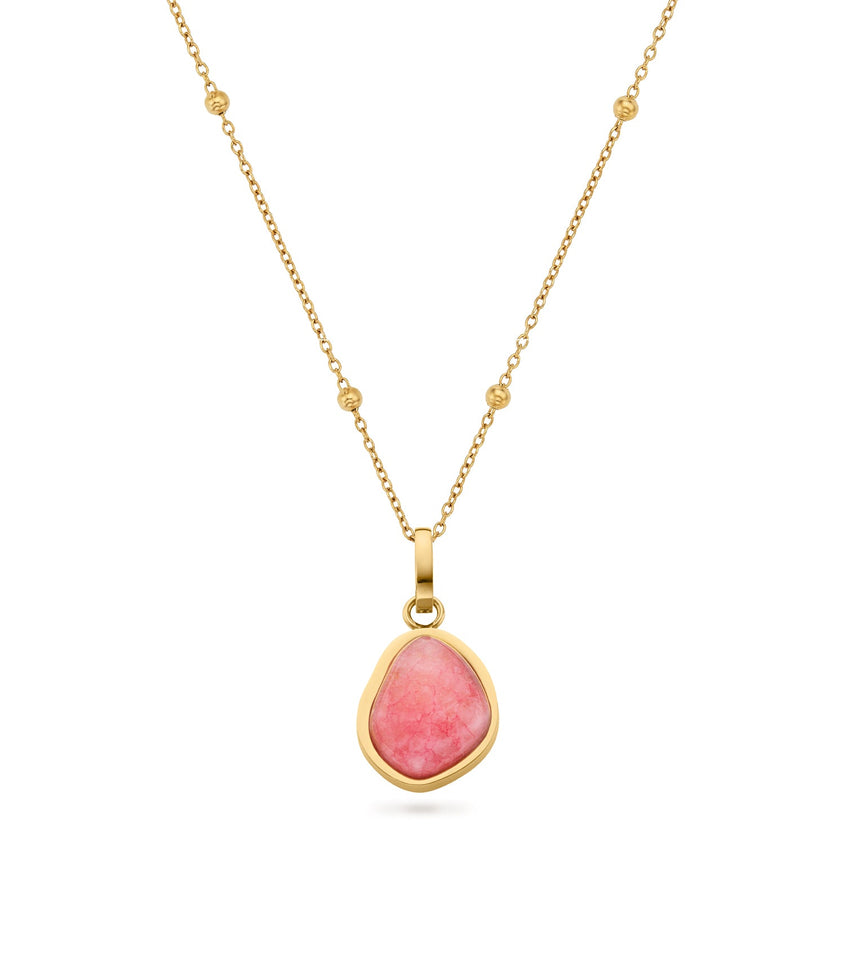 Pink Chalcedony Stone Necklace (Gold)