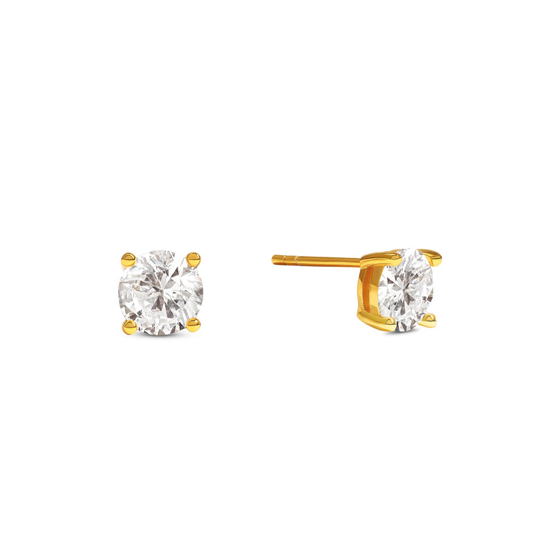 Round Solitaire Stud Earrings 1ct (Gold)