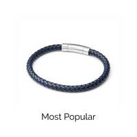 Men's Navy Leather Bracelet (Silver).