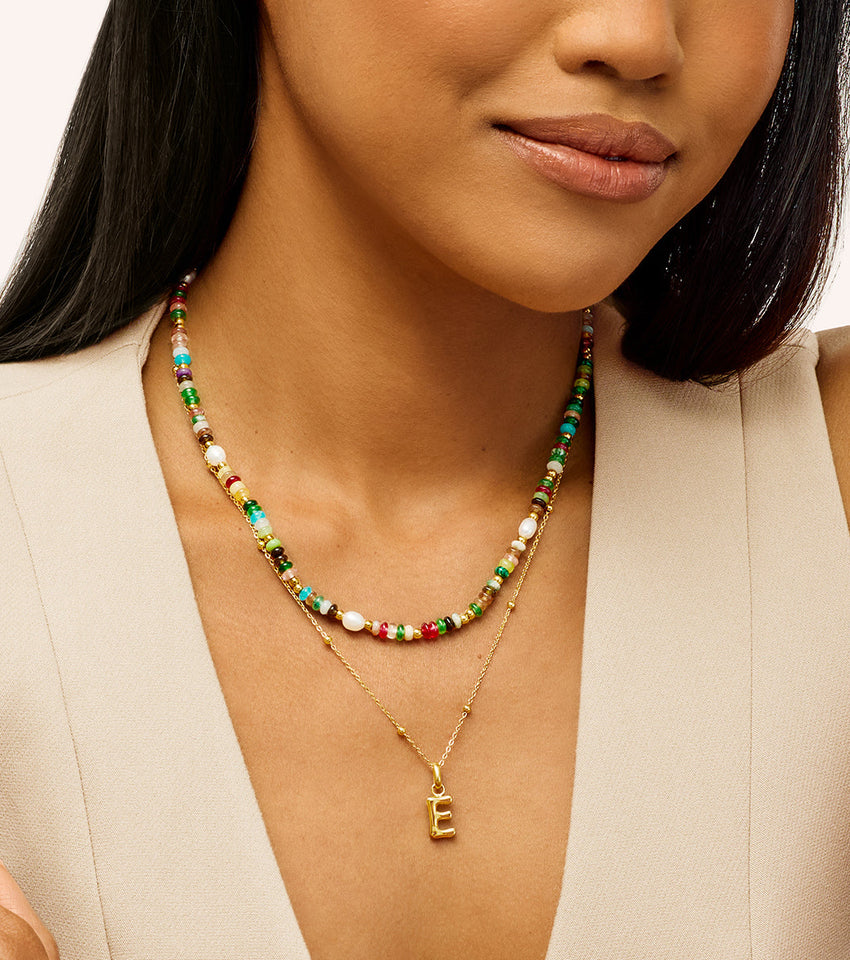 Semi Precious Stone Necklace (Gold)