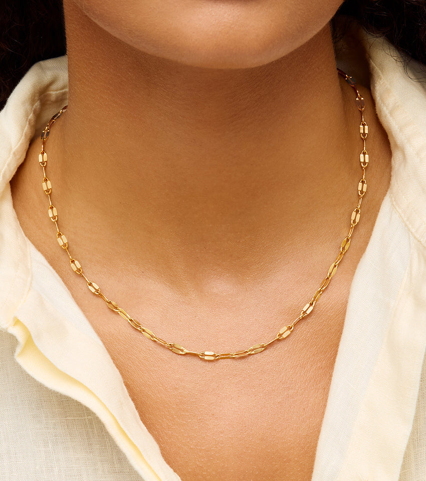 Paperclip Diamond Cut Chain Necklace (Gold)