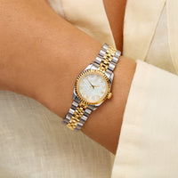 Belgravia Pearl Watch 23 & Crystal Bracelet Set (Gold)