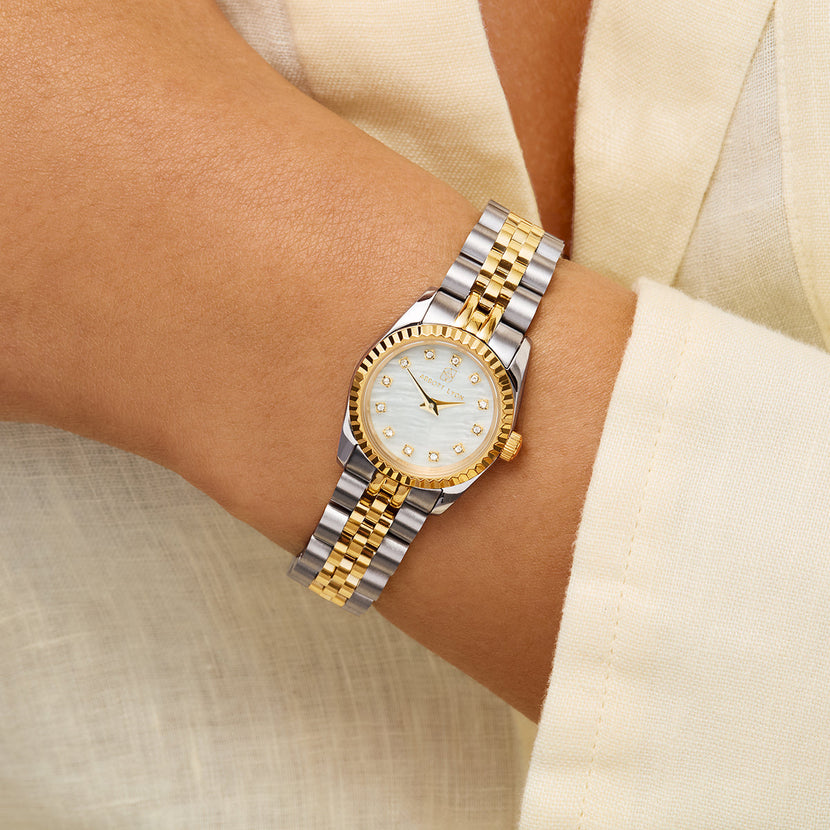 Belgravia Pearl Watch 23 & Crystal Bracelet Set (Gold)