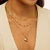 Mini Molten Initial & Moonstone Charm Layered Necklace Set (Gold)