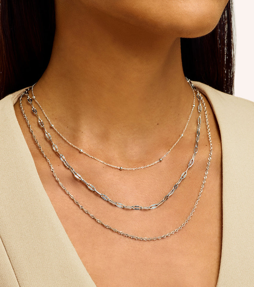 Multi-Chain Layered Necklace Set (Silver)