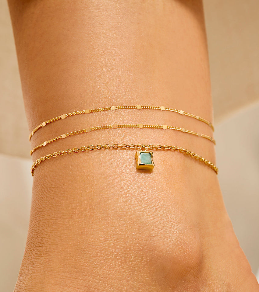 Amazonite Stone Anklet Set (Gold)
