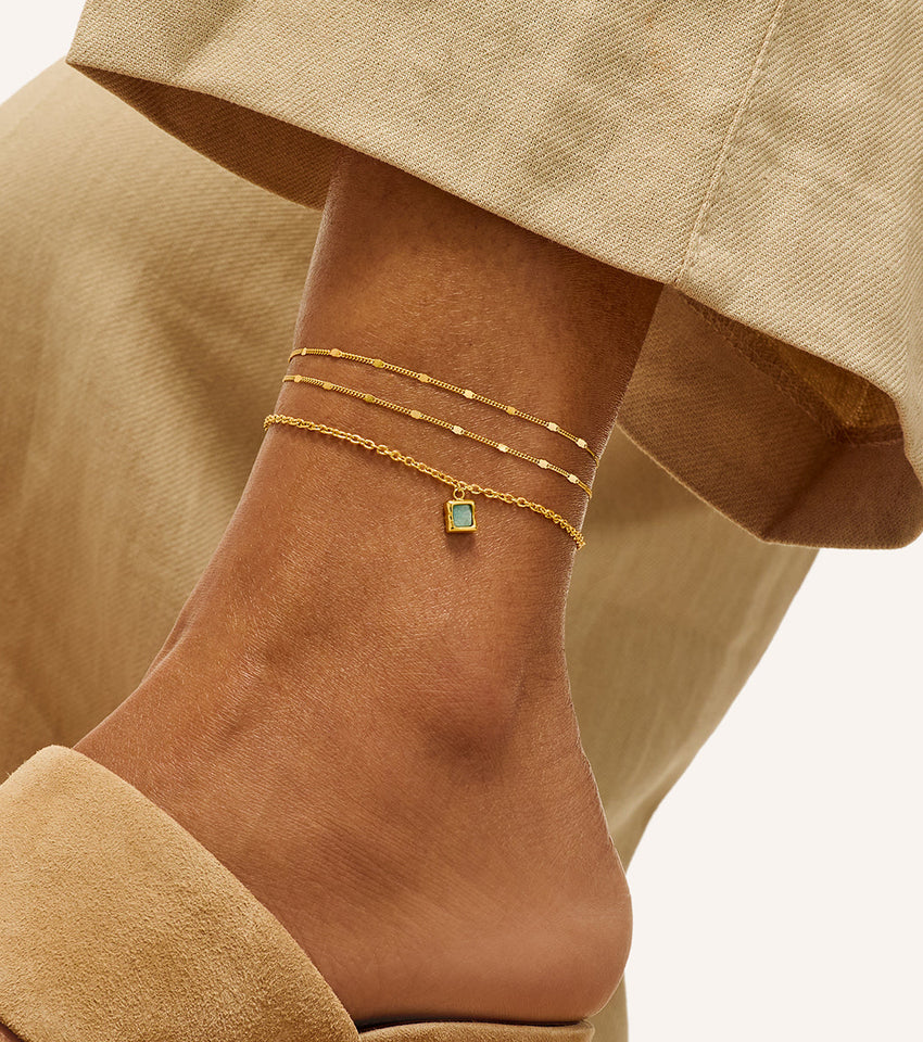 Amazonite Stone Anklet Set (Gold)
