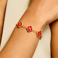 Red Custom Clover Name Bracelet (Gold)