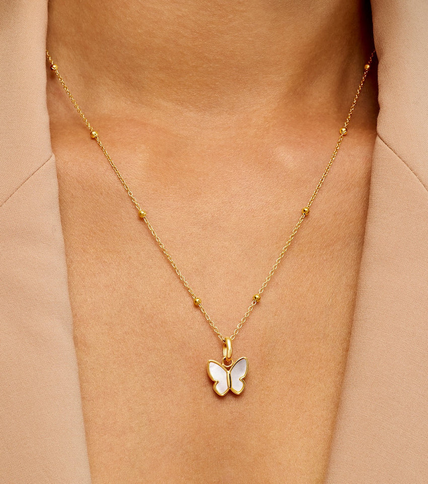 Pearl Butterfly Necklace (Gold)