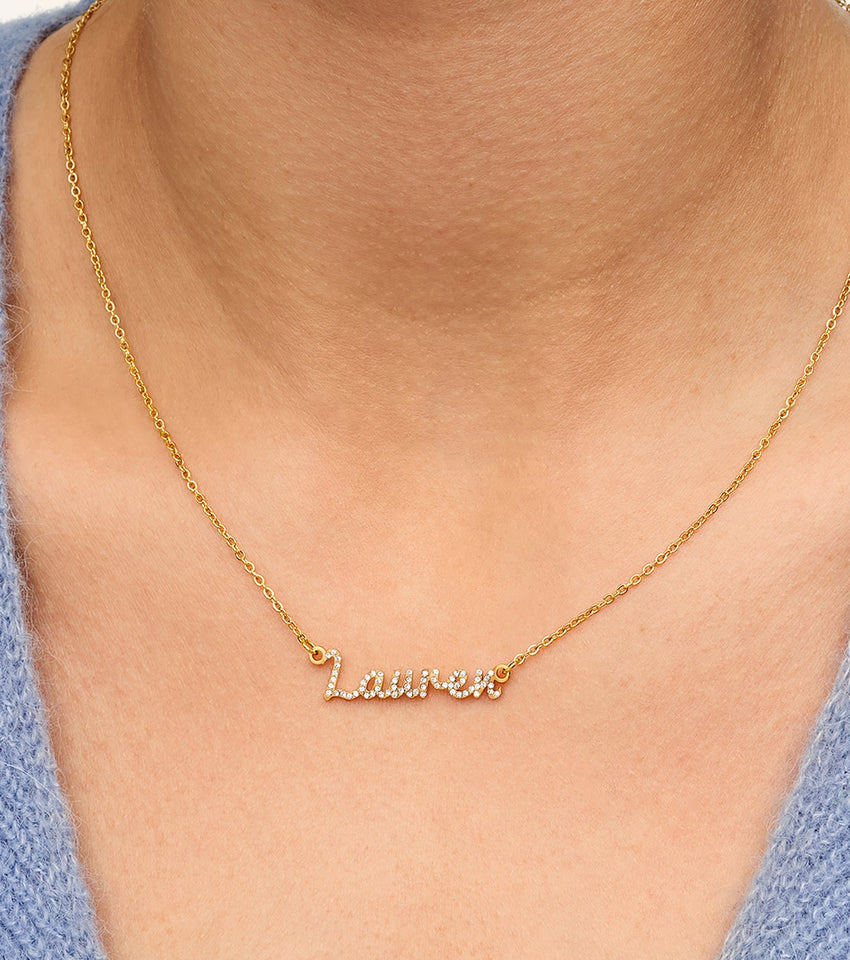 Crystal Cursive Name Necklace (Gold)