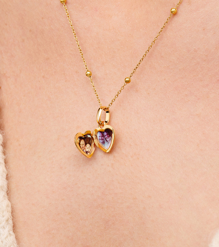 Heart Photo Locket Sphere Necklace (Gold)