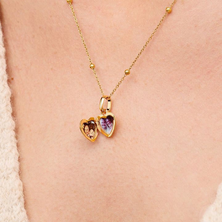 Heart Photo Locket Sphere Necklace (Gold)