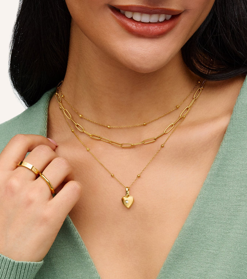 Heart Photo Locket Sphere Necklace (Gold)