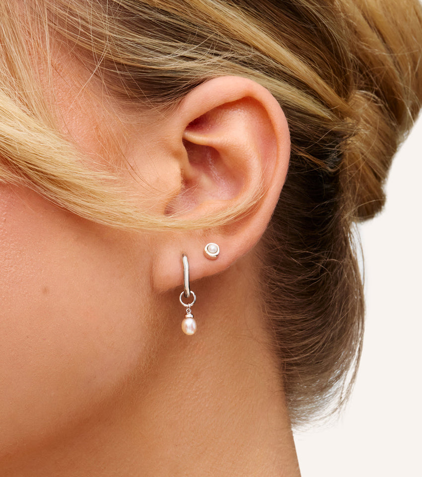 Fine Organic Pearl Earrings Set (Silver)