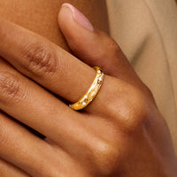 Moon and Back Hoop Earrings & Ring Set (Gold)