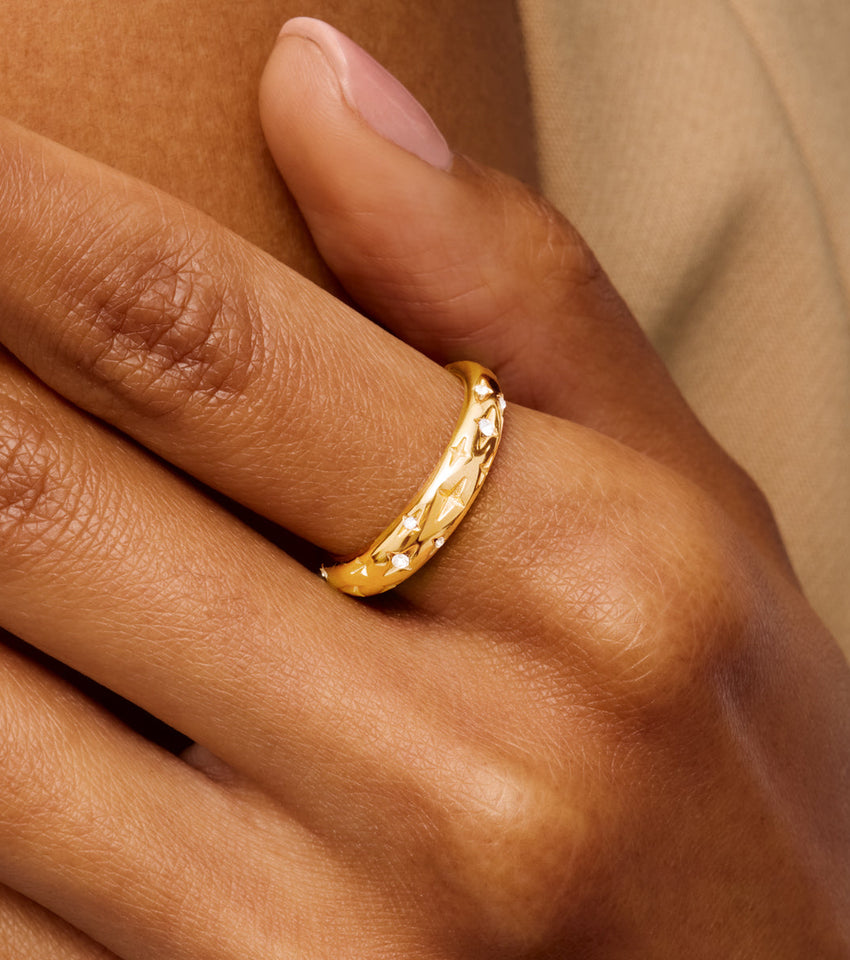 Moon and Back Hoop Earrings & Ring Set (Gold)