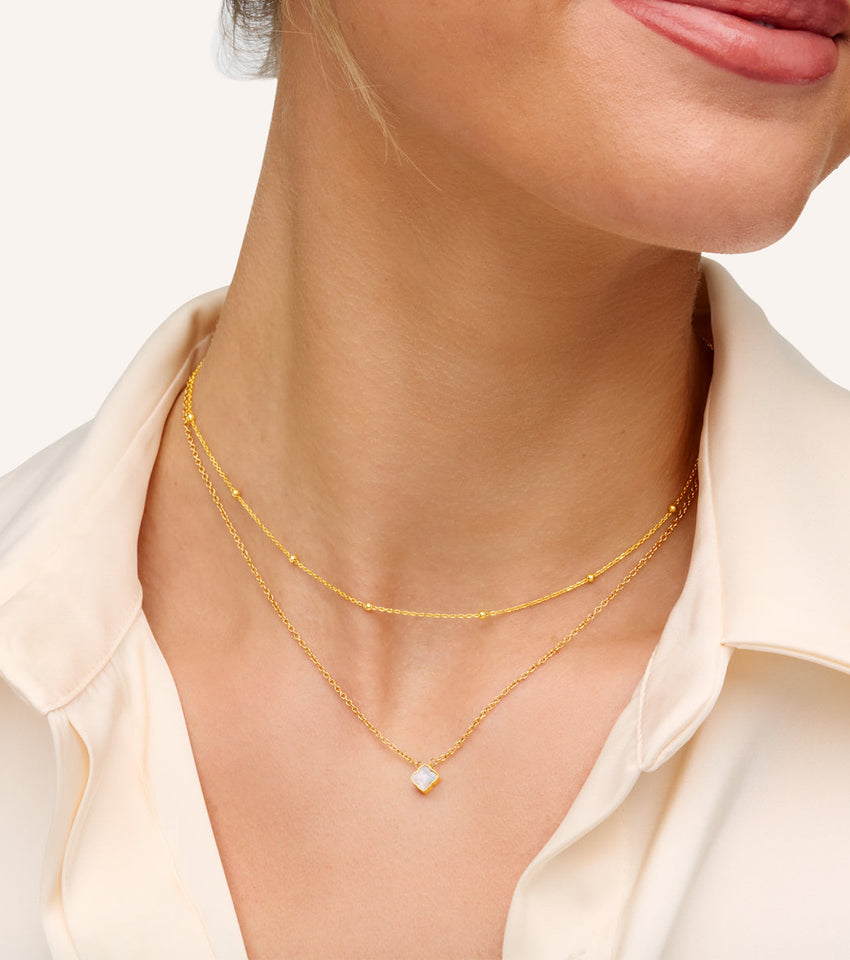 Mini Pearl Clover Necklace (Gold)