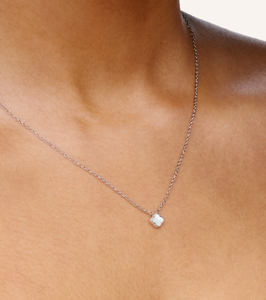 Mini Pearl Clover Necklace & Bracelet Set (Silver)