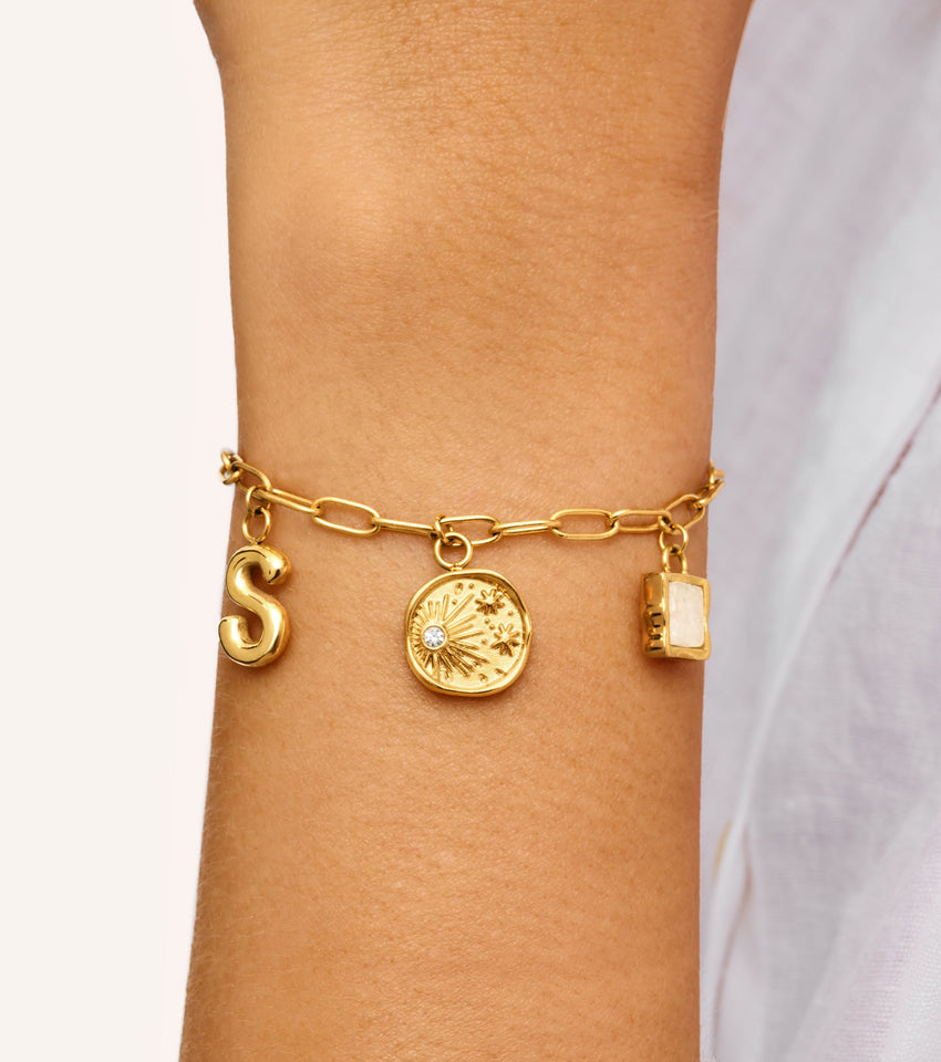 Custom Hanging Ocean Charm Bracelet (Gold)